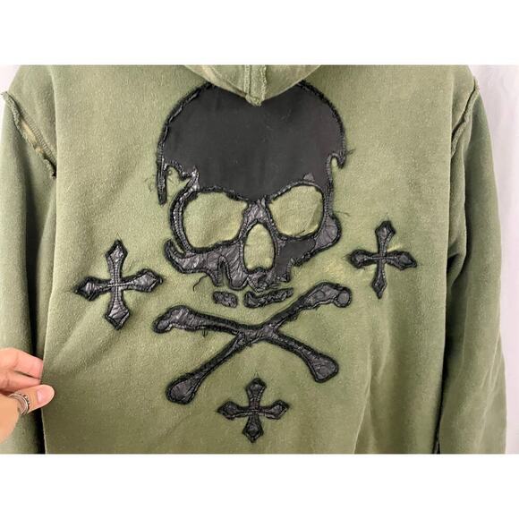 Affliction Green Skull Hoodie Full Zip Light Jacket M Grunge Y2K Distressed Mens - Picture 13 of 16